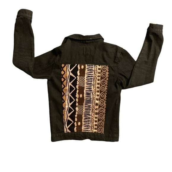 Denim Jacket Womens Southwest Aztec Print Boho Black Jean Coat Medium? - Picture 6 of 10